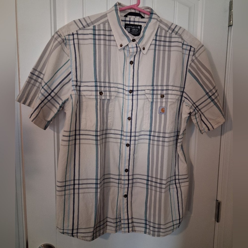Carhartt Men's Plaid Shirt - Cream, Gray, Green, Blue